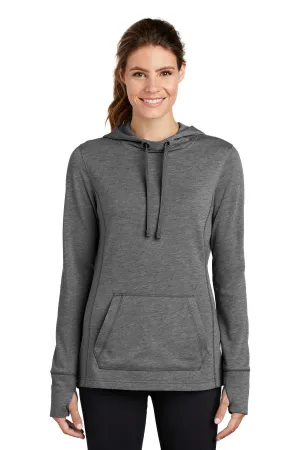 Sport-Tek  Women's PosiCharge  Tri-Blend Wicking Fleece Hooded Pullover. LST296 Dark Grey Heather