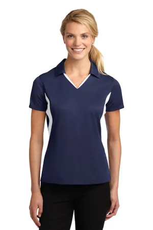 Sport-Tek Women's Side Blocked Micropique Sport-Wick Polo. LST655 True Navy/ White
