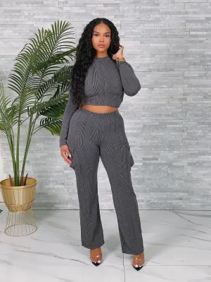 ST3880SETP-Rib LS Top & Cargo Pants Set