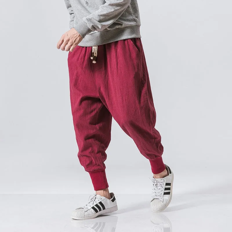 Streetwear Casual Joggers Mens Pants Cotton Linen