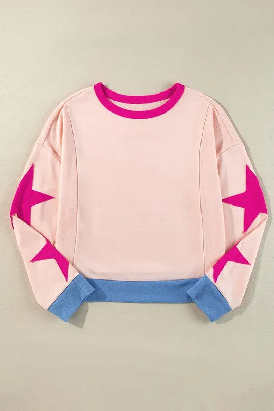 Stripe Patchwork Round Neck Pullover Sweatshirt