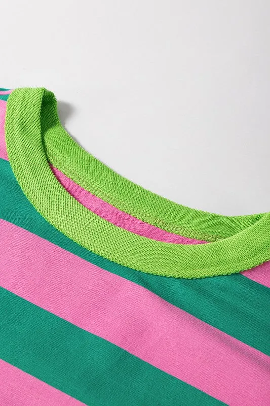 Stripe Patchwork Round Neck Pullover Sweatshirt