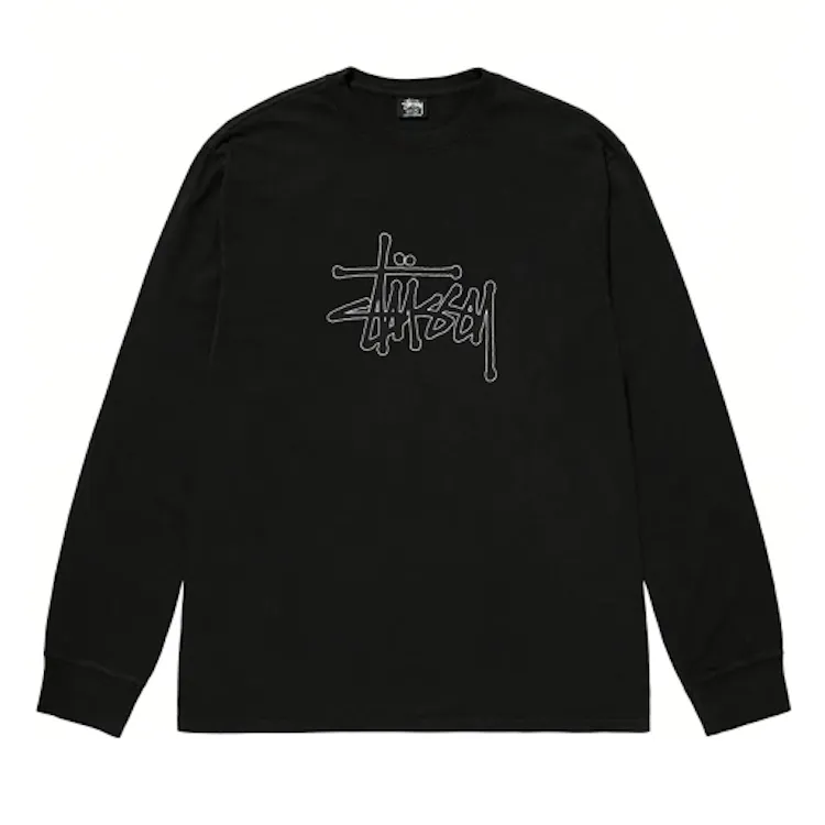 Stussy Outlined Pigment Dyed L/S T-Shirt Black