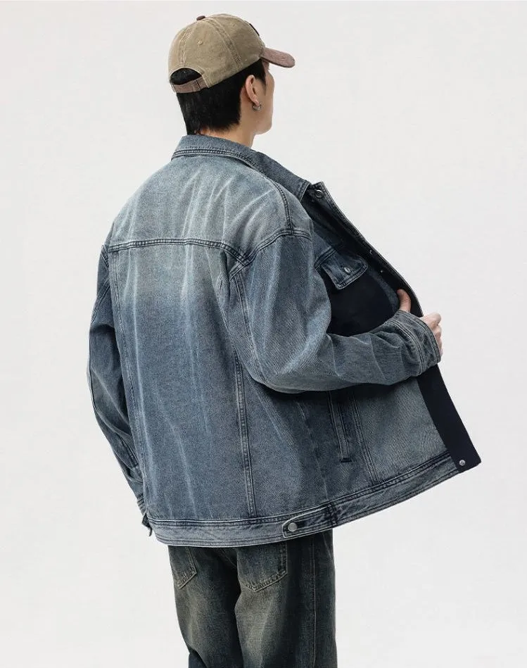 Stylish Relaxed-Fit Color-Blocked Trucker Jacket for Men