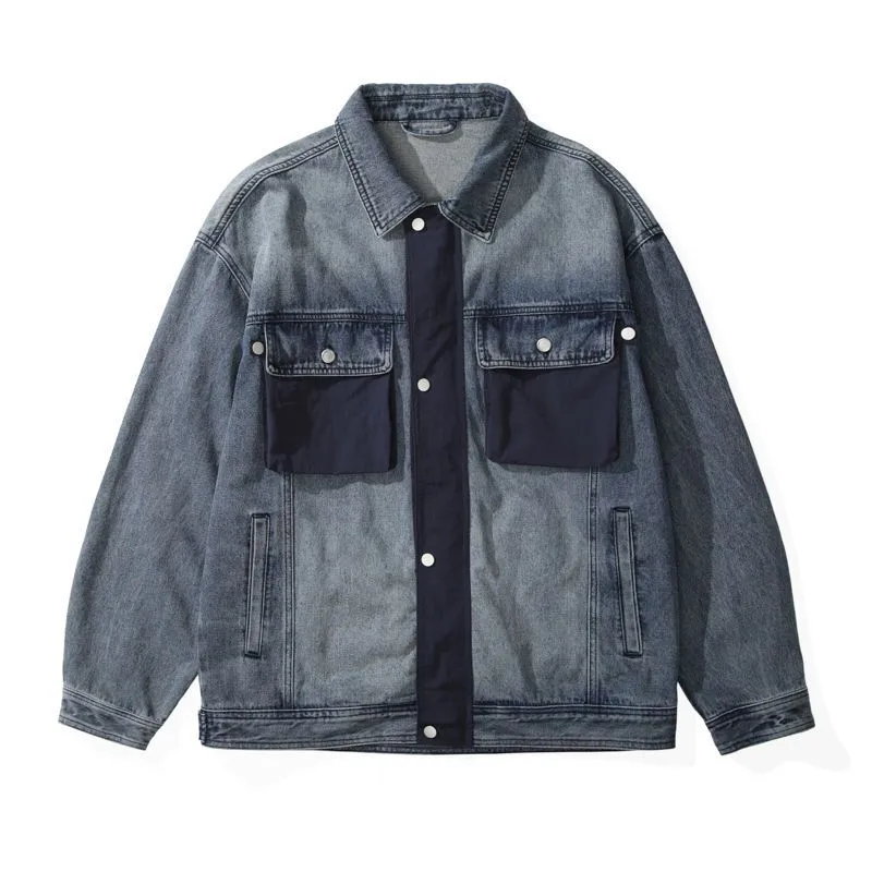 Stylish Relaxed-Fit Color-Blocked Trucker Jacket for Men