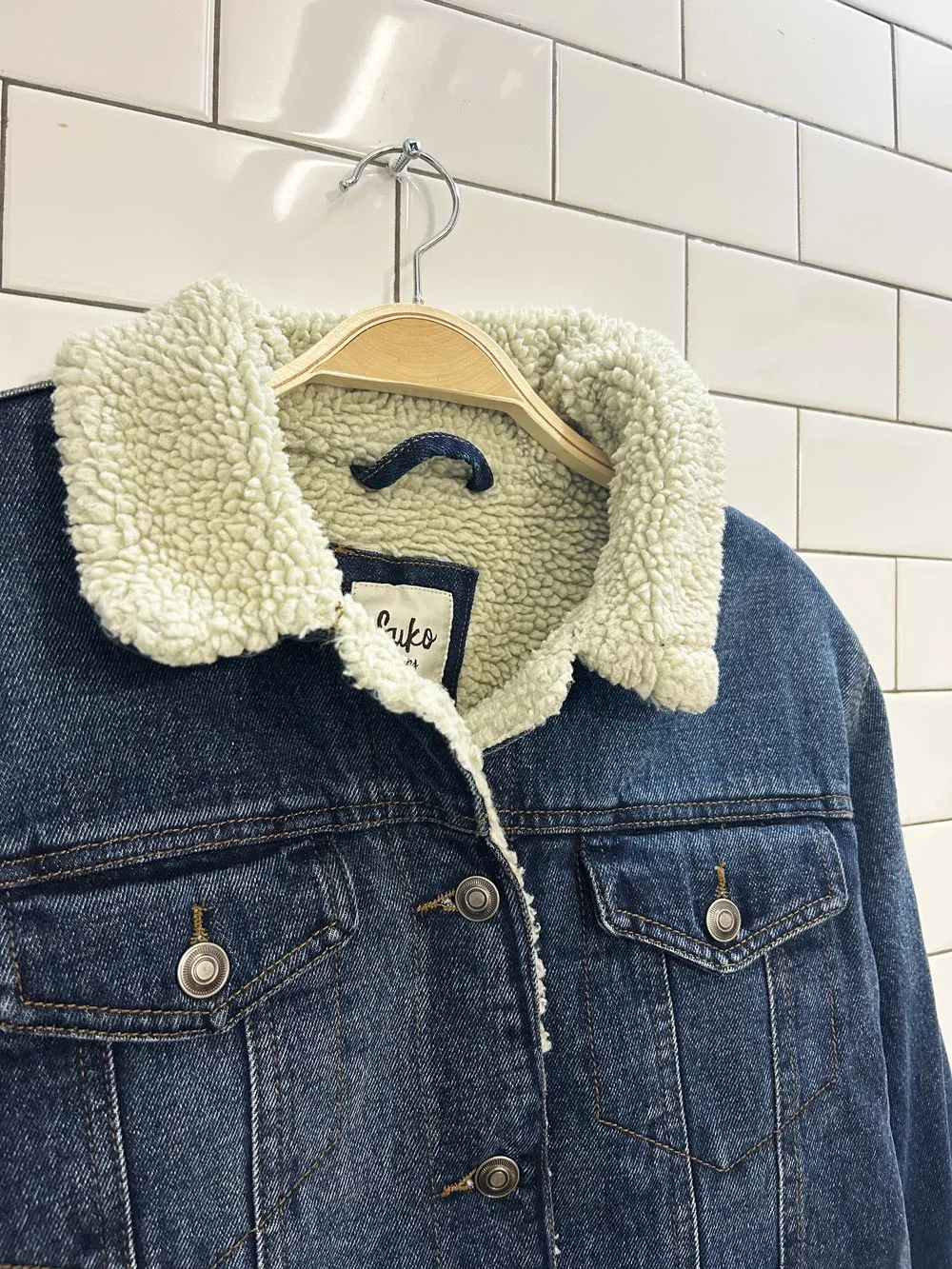 suko jeans sherpa lined denim trucker jacket