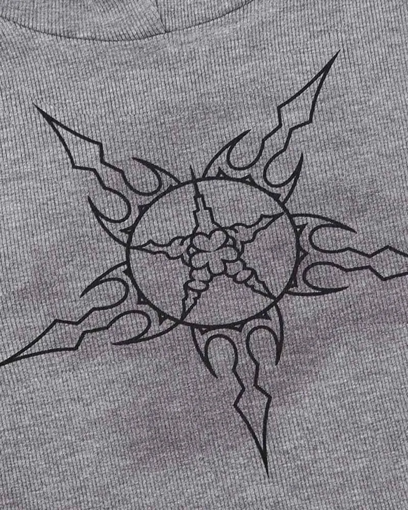 Sun Glow Totem Graphical T-Shirt With Hoood