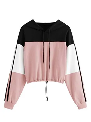 SweatyRocks Women's Colorblock Hoodie Crop Top