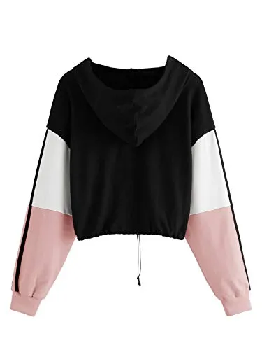 SweatyRocks Women's Colorblock Hoodie Crop Top