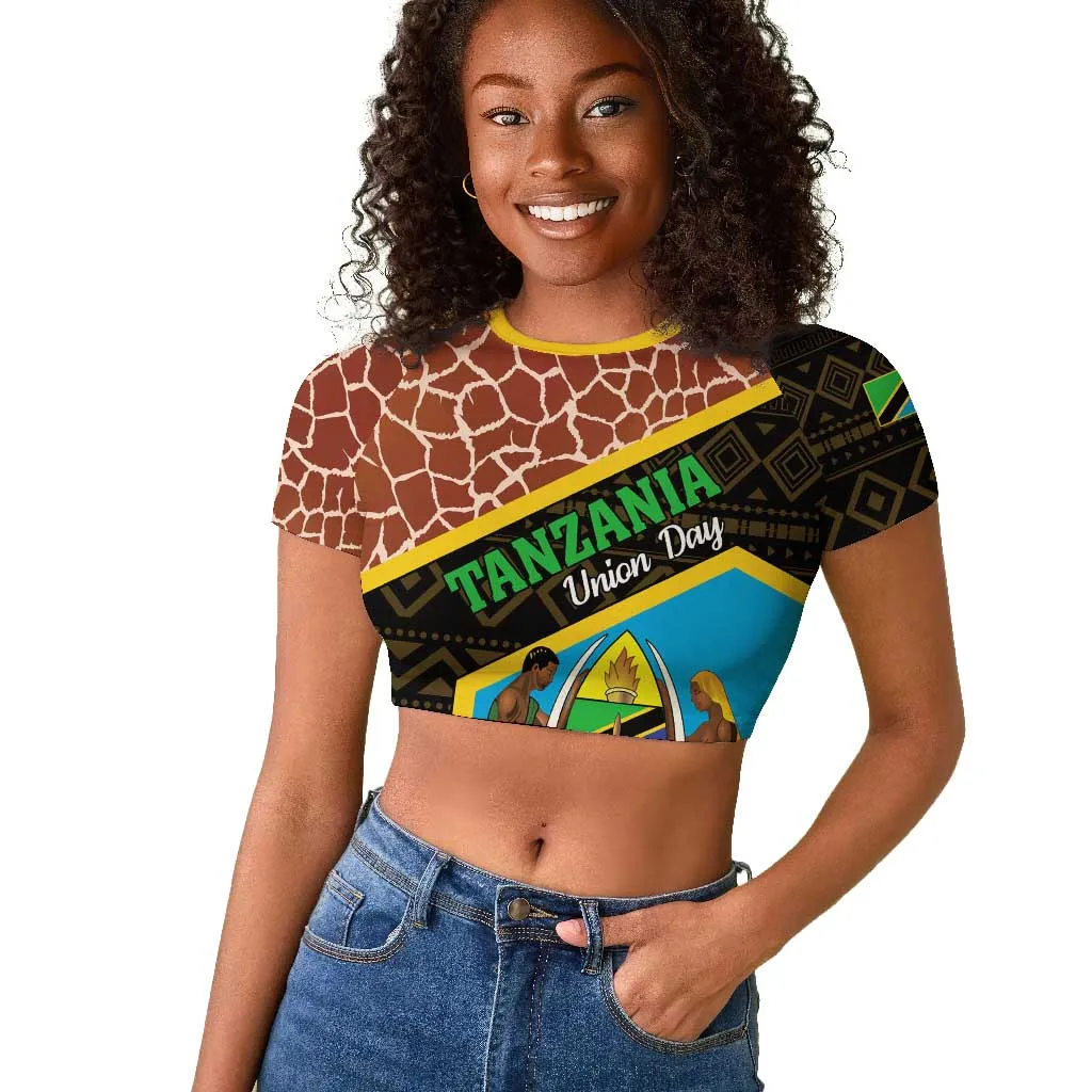 Tanzania Union Day 2024 Raglan Cropped T shirt Uhuru na Umoja Giraffe Pattern LT01