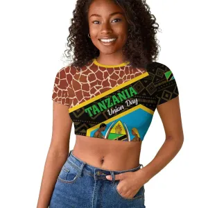 Tanzania Union Day 2024 Raglan Cropped T shirt Uhuru na Umoja Giraffe Pattern LT01