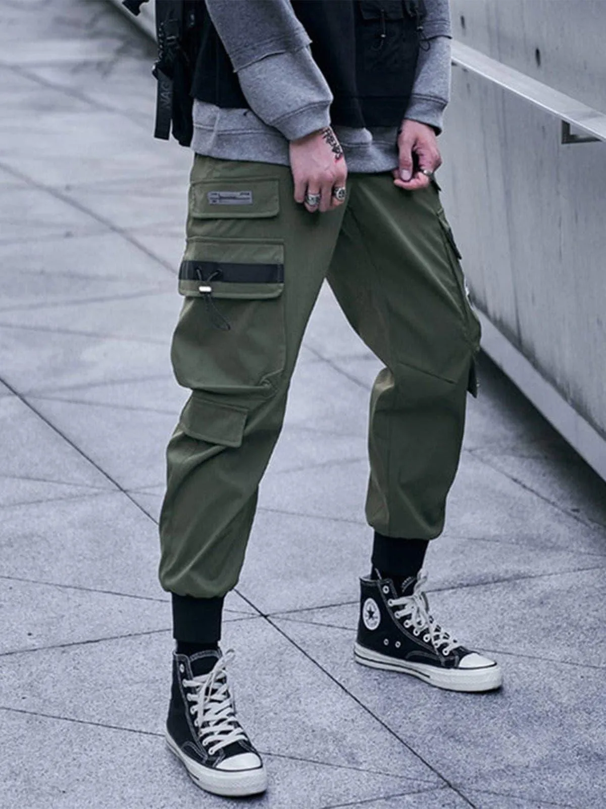 Techwear Big Zipper Pockets Print Thick Fleece Cargo Pants
