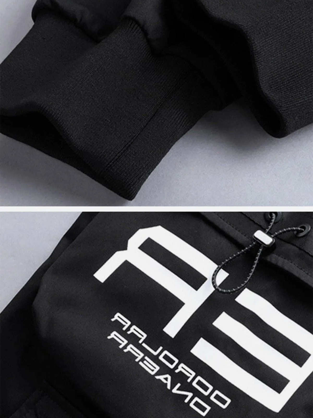 Techwear Big Zipper Pockets Print Thick Fleece Cargo Pants