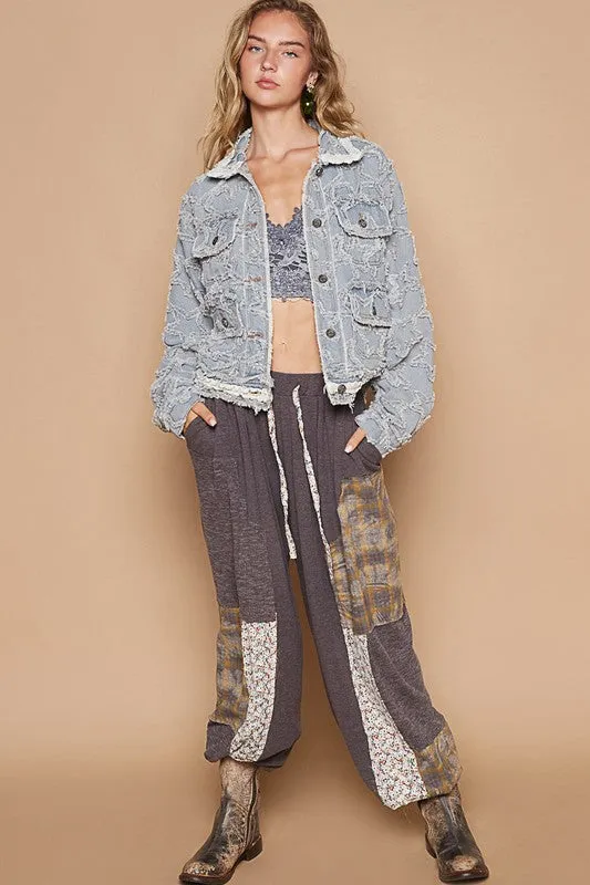 Textured Hem Long Sleeve Light Denim Jacket