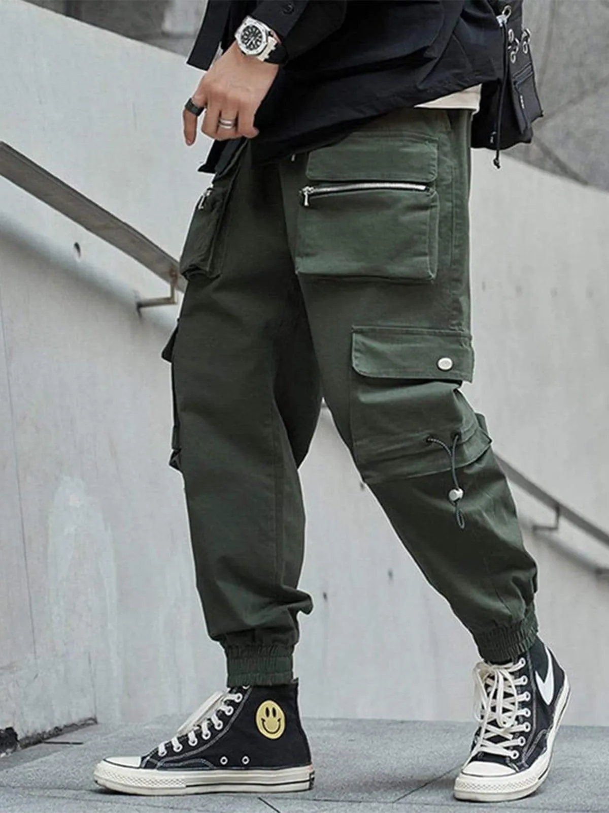 Three-dimensional Zipper Pockets Cargo Pants