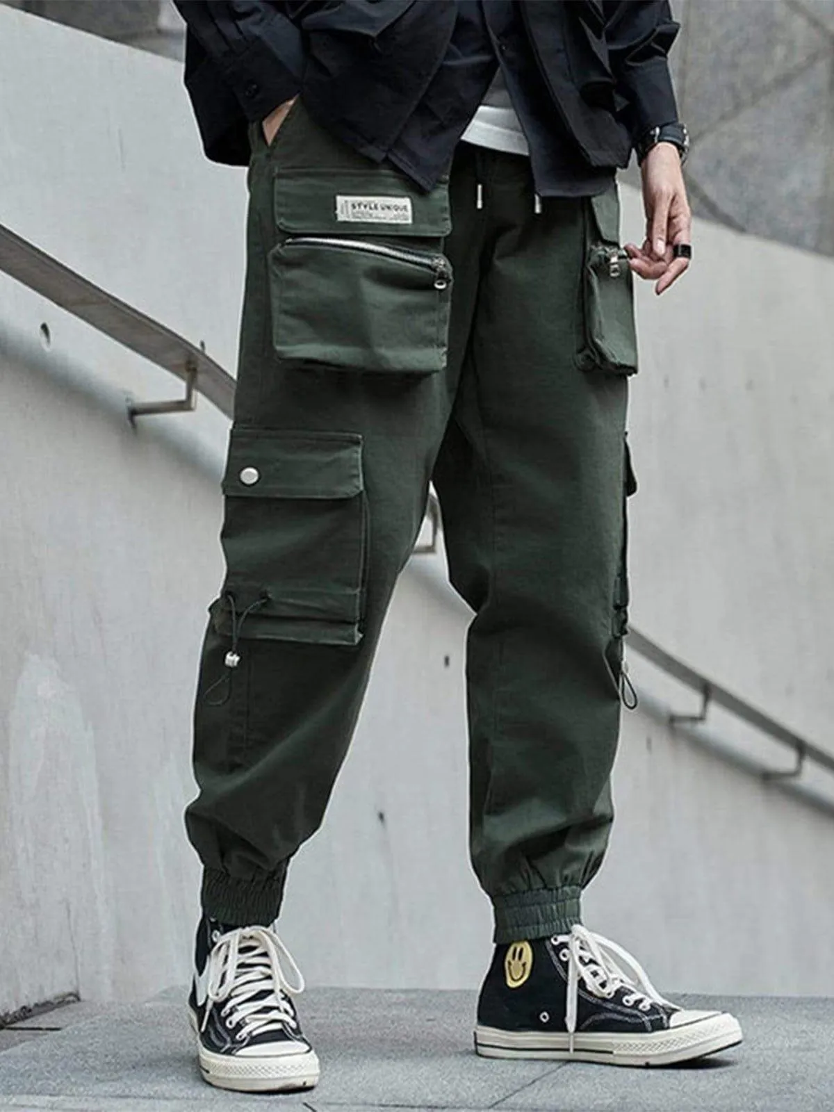 Three-dimensional Zipper Pockets Cargo Pants