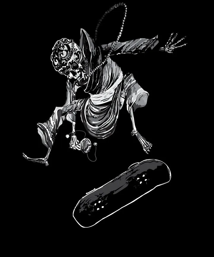 Tibetan Monk Doing Kick Flip Long Sleeve T-Shirt