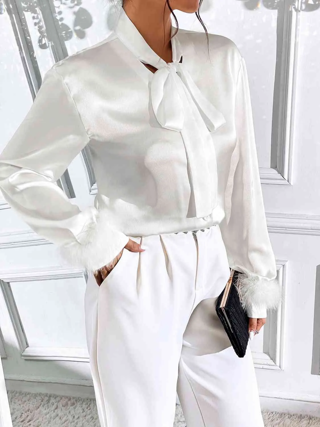 Tie Neck Long Sleeve Top