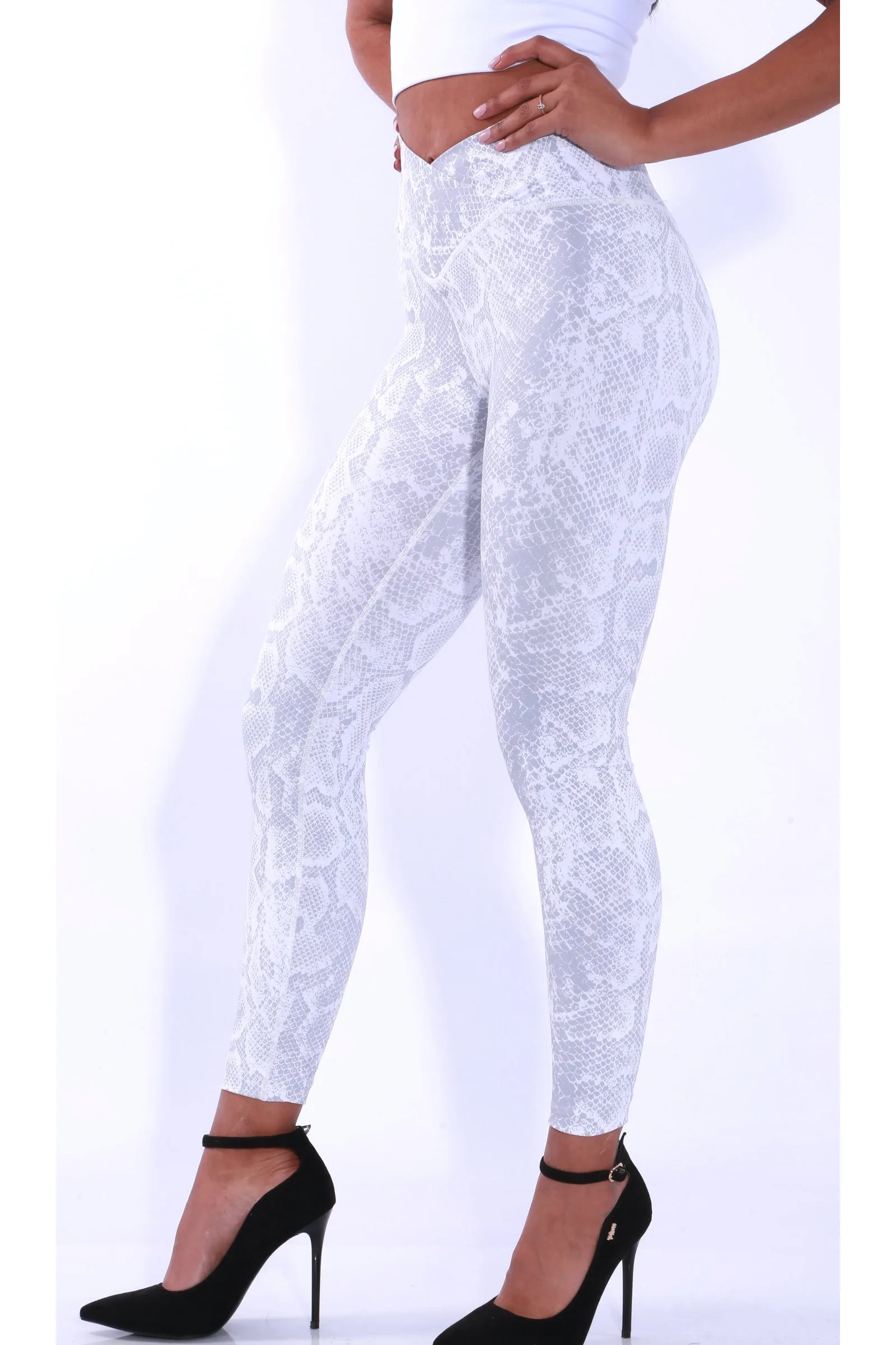 TNG V-front leggings - white snakeskin