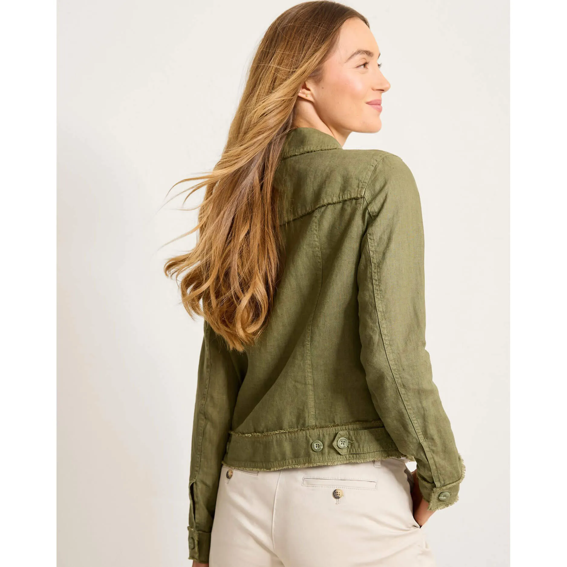Tommy Bahama Women's Two Palms Raw Edge Linen Jacket - Dark Fern