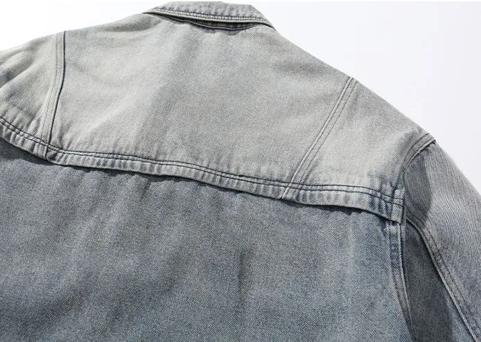 Trendy Men's Denim Trucker Jacket with Flap Pocket Detail