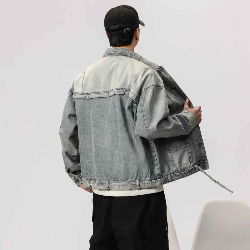 Trendy Men's Denim Trucker Jacket with Flap Pocket Detail