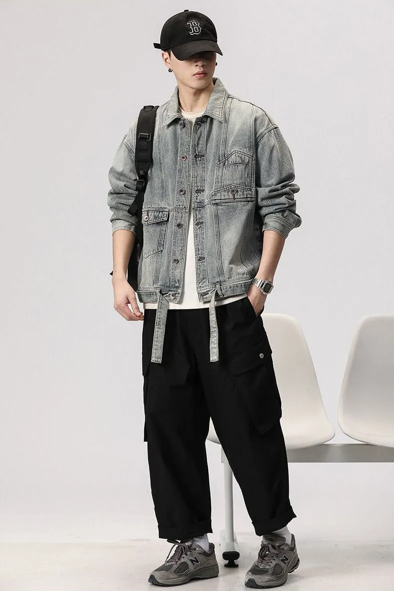 Trendy Men's Denim Trucker Jacket with Flap Pocket Detail