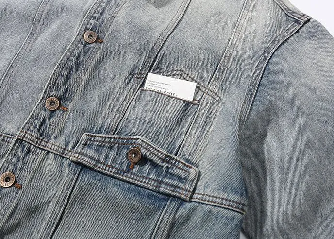 Trendy Men's Denim Trucker Jacket with Flap Pocket Detail