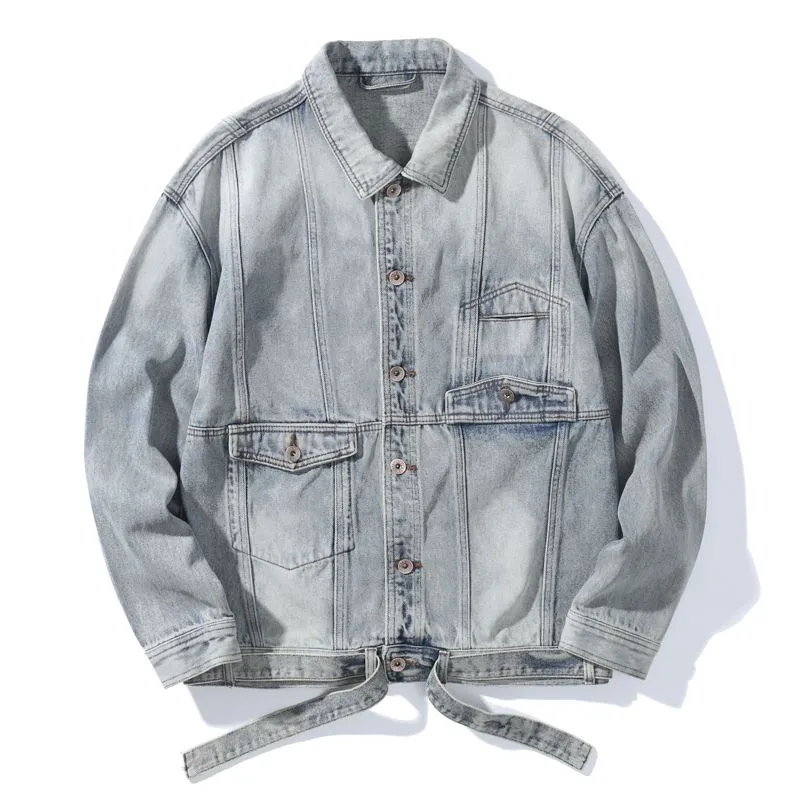 Trendy Men's Denim Trucker Jacket with Flap Pocket Detail