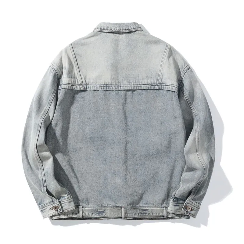 Trendy Men's Denim Trucker Jacket with Flap Pocket Detail