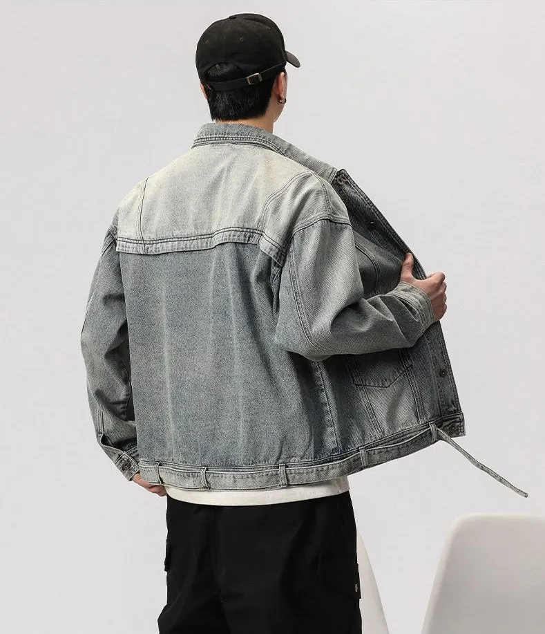 Trendy Men's Denim Trucker Jacket with Flap Pocket Detail