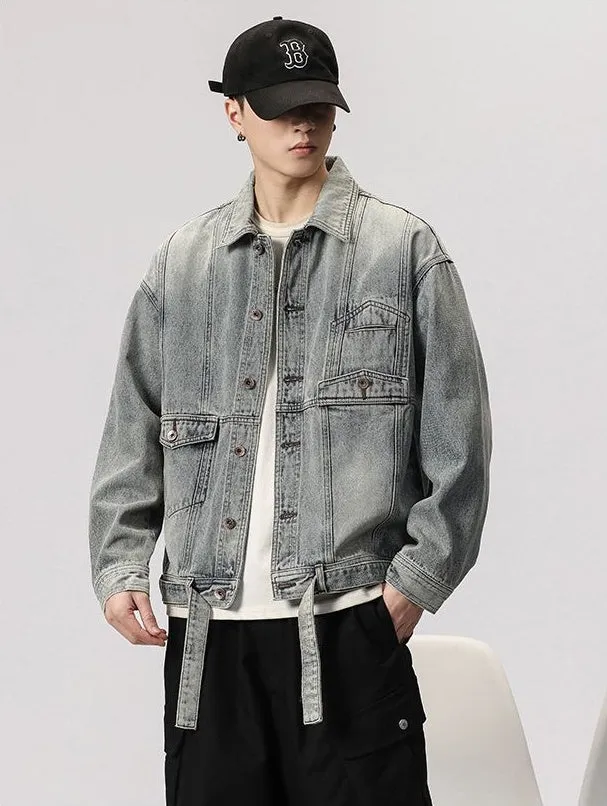 Trendy Men's Denim Trucker Jacket with Flap Pocket Detail