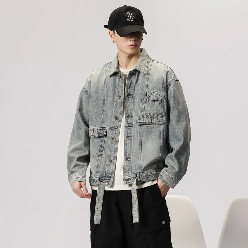 Trendy Men's Denim Trucker Jacket with Flap Pocket Detail