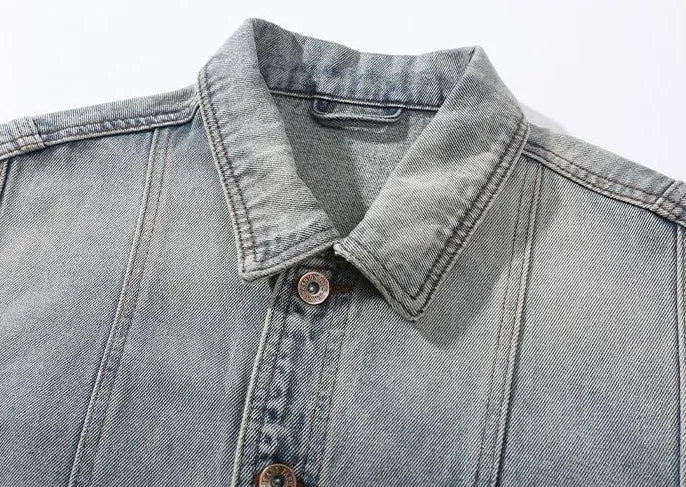 Trendy Men's Denim Trucker Jacket with Flap Pocket Detail