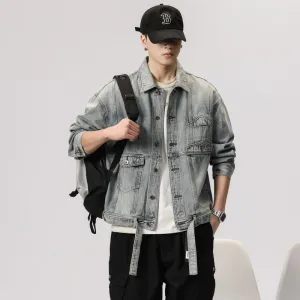 Trendy Men's Denim Trucker Jacket with Flap Pocket Detail