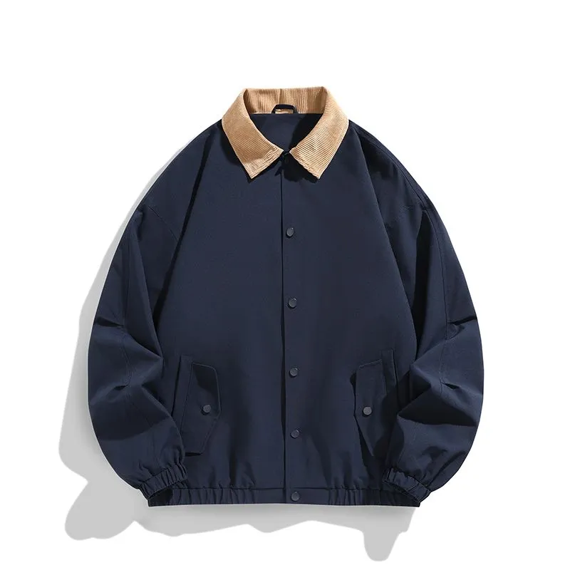 Trendy Men's Stand-Up Collar Trucker Jacket with Elastic Cuff