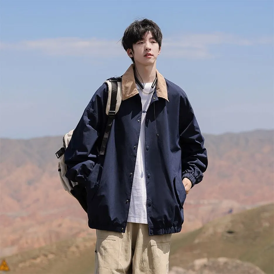 Trendy Men's Stand-Up Collar Trucker Jacket with Elastic Cuff