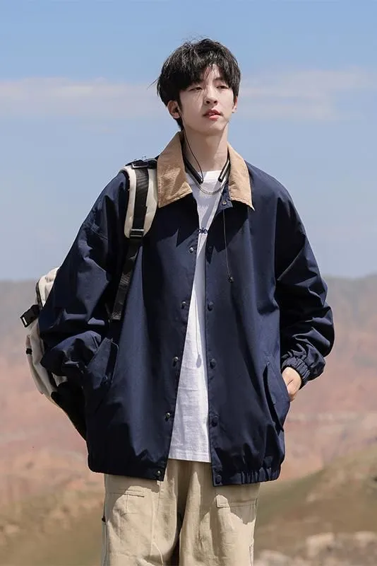 Trendy Men's Stand-Up Collar Trucker Jacket with Elastic Cuff