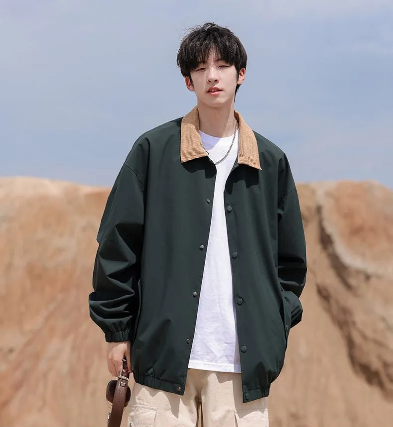 Trendy Men's Stand-Up Collar Trucker Jacket with Elastic Cuff