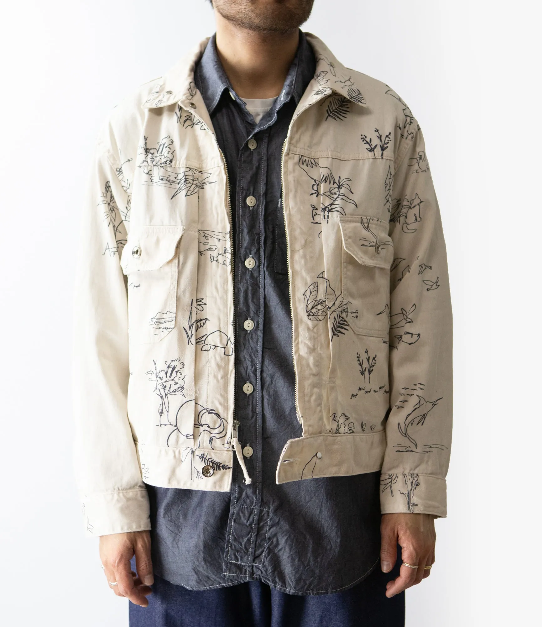Trucker Jacket – Natural Animal Print 6.5oz Flat Twill