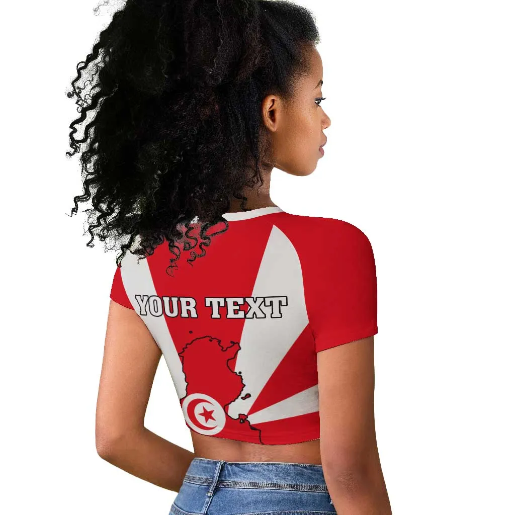 Tunisia Independence Day Raglan Cropped T shirt with Coat of Arms and Flag Style LT01