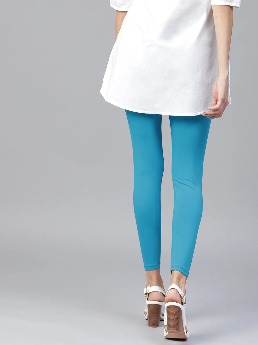 Turquoise Solid Cotton Lycra Leggings