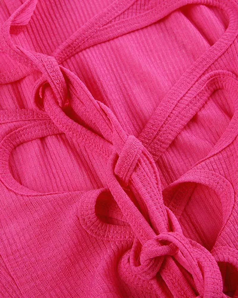 Tying At The Back Pink Ribbed Top