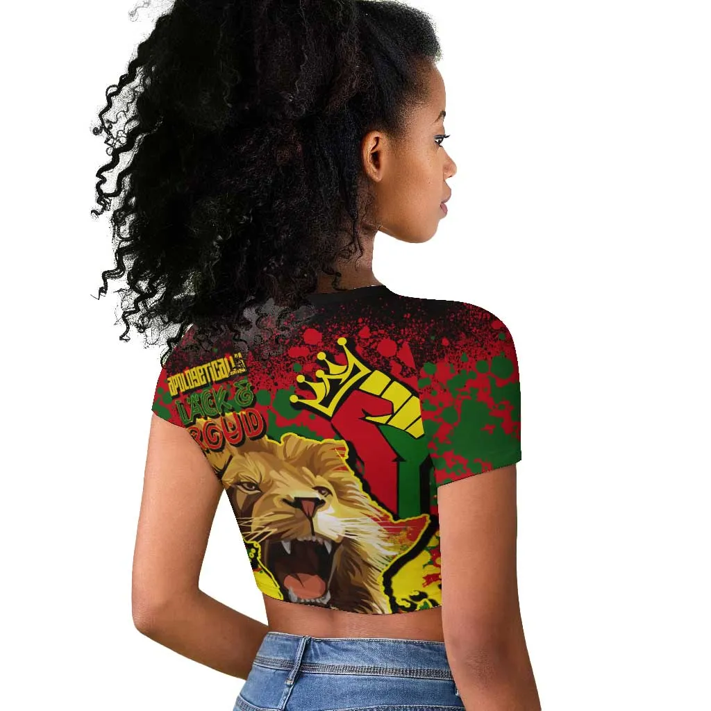 Unapologetically Black and Proud Raglan Cropped T shirt Africa Map with Lion DT02