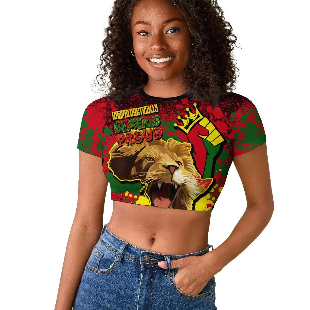 Unapologetically Black and Proud Raglan Cropped T shirt Africa Map with Lion DT02