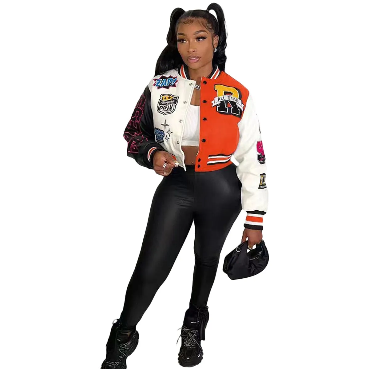 Varsity Short Jackets  Single Breasted Coat Cropped