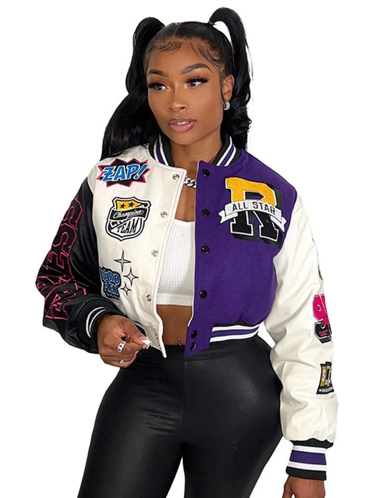 Varsity Short Jackets  Single Breasted Coat Cropped