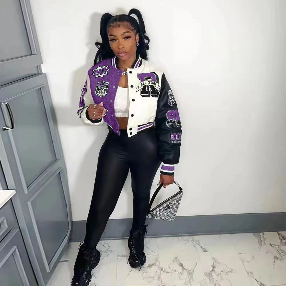 Varsity Short Jackets  Single Breasted Coat Cropped