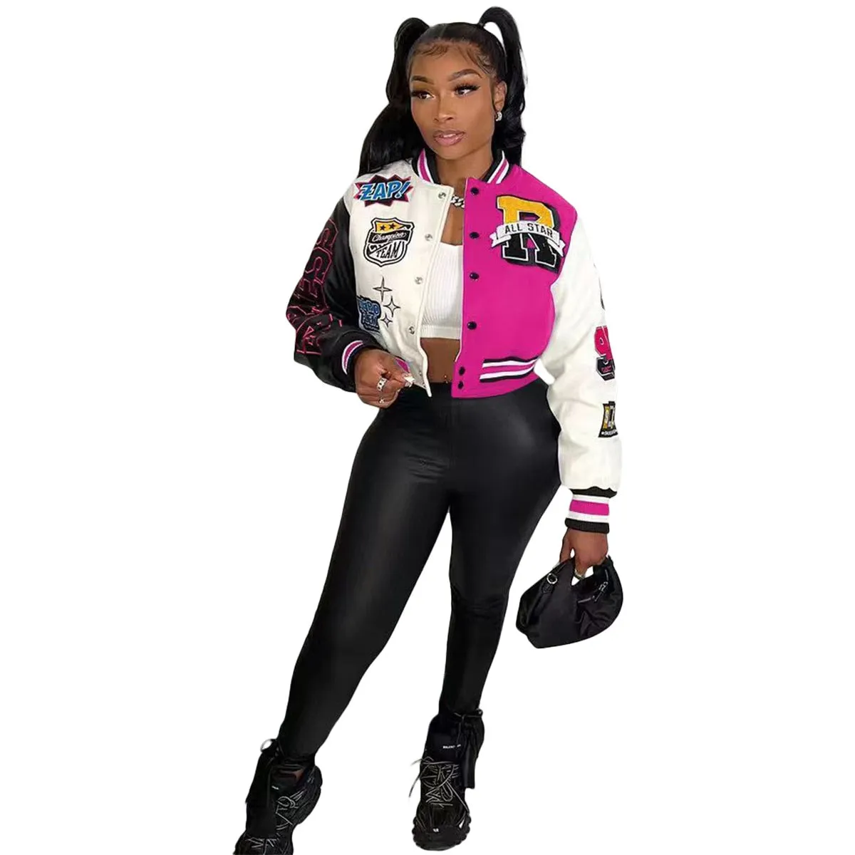 Varsity Short Jackets  Single Breasted Coat Cropped