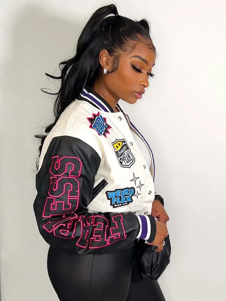 Varsity Short Jackets  Single Breasted Coat Cropped